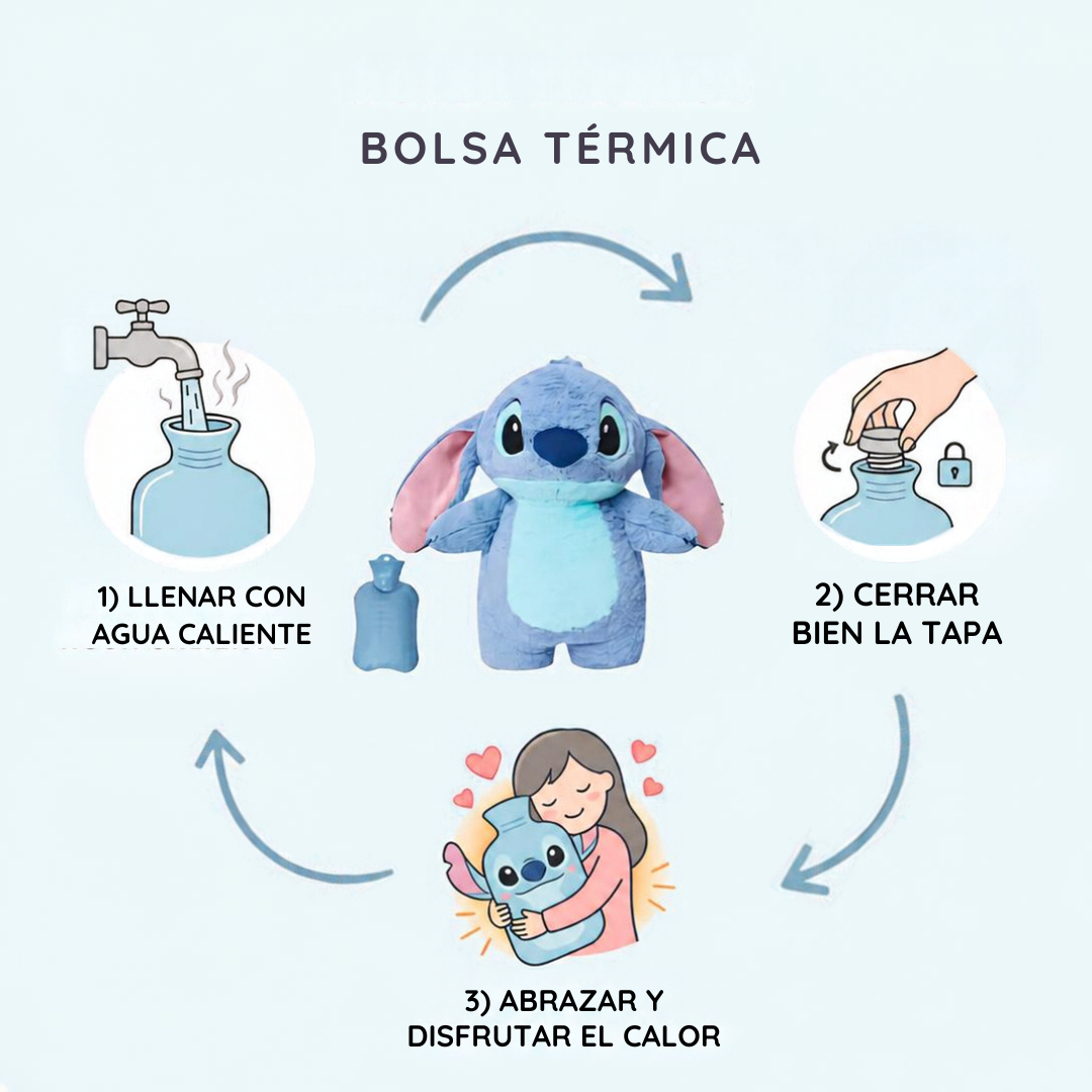 Botella de agua caliente con funda de peluche